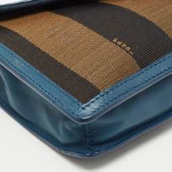 Pre Owned Fendi Dark Blue/Tobacco Pequin Canvas and Leather Bustina Clutch