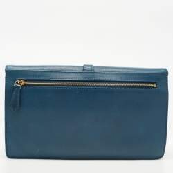 Pre Owned Fendi Dark Blue/Tobacco Pequin Canvas and Leather Bustina Clutch