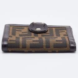 Pre Owned Fendi Tobacco Zucca Canvas and Leather Compact Wallet