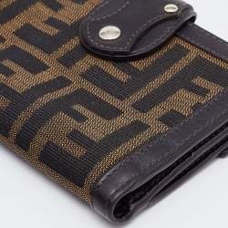 Pre Owned Fendi Tobacco Zucca Canvas and Leather Compact Wallet