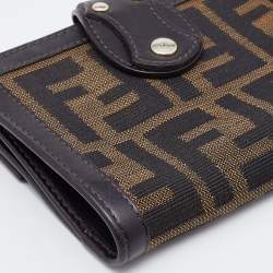 Pre Owned Fendi Tobacco Zucca Canvas and Leather Compact Wallet