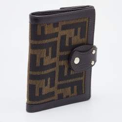 Pre Owned Fendi Tobacco Zucca Canvas and Leather Compact Wallet