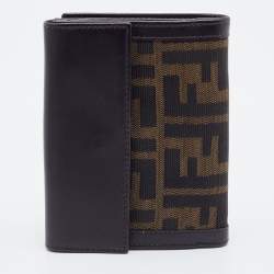 Pre Owned Fendi Tobacco Zucca Canvas and Leather Compact Wallet