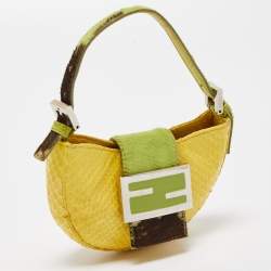 Pre Owned Fendi Yellow/Green Python And Calf Hair Mini Croissant Pochette