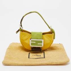 Pre Owned Fendi Yellow/Green Python And Calf Hair Mini Croissant Pochette