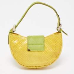 Pre Owned Fendi Yellow/Green Python And Calf Hair Mini Croissant Pochette