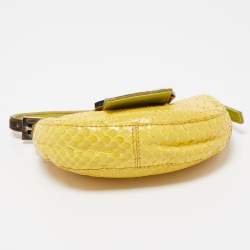 Pre Owned Fendi Yellow/Green Python And Calf Hair Mini Croissant Pochette