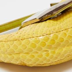 Pre Owned Fendi Yellow/Green Python And Calf Hair Mini Croissant Pochette