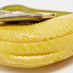 Pre Owned Fendi Yellow/Green Python And Calf Hair Mini Croissant Pochette