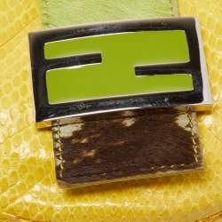 Pre Owned Fendi Yellow/Green Python And Calf Hair Mini Croissant Pochette