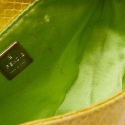 Pre Owned Fendi Yellow/Green Python And Calf Hair Mini Croissant Pochette