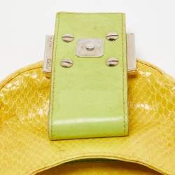 Pre Owned Fendi Yellow/Green Python And Calf Hair Mini Croissant Pochette