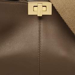 Fendi Dark Brown Leather Medium Peekaboo X Lite Top Handle Bag