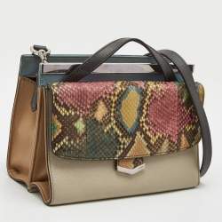 Fendi Multicolor Leather and Python Mini Demi Jour Top Handle Bag