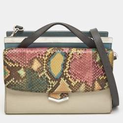 Fendi Multicolor Leather and Python Mini Demi Jour Top Handle Bag