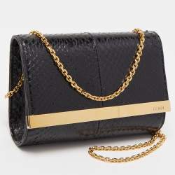 مملوكة مسبقًا Fendi Black Elaphe Watersnake Leather Rush Chain Clutch