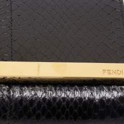 مملوكة مسبقًا Fendi Black Elaphe Watersnake Leather Rush Chain Clutch