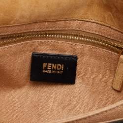 Pre Owned Fendi Tobacco Pequin Canvas and Leather Small Claudia Shoulder Bag