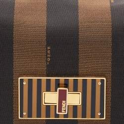 Pre Owned Fendi Tobacco Pequin Canvas and Leather Small Claudia Shoulder Bag