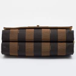 Pre Owned Fendi Tobacco Pequin Canvas and Leather Small Claudia Shoulder Bag