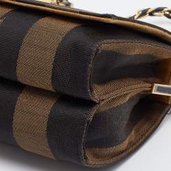 Pre Owned Fendi Tobacco Pequin Canvas and Leather Small Claudia Shoulder Bag