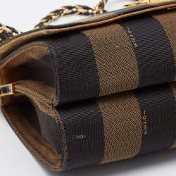Pre Owned Fendi Tobacco Pequin Canvas and Leather Small Claudia Shoulder Bag
