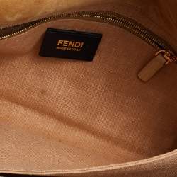 Pre Owned Fendi Tobacco Pequin Canvas and Leather Small Claudia Shoulder Bag