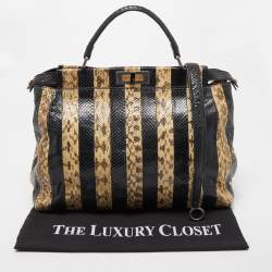 Pre Owned Fendi Beige/Black Python Leather Large Peekaboo Top Handle Bag
