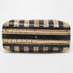 Pre Owned Fendi Beige/Black Python Leather Large Peekaboo Top Handle Bag
