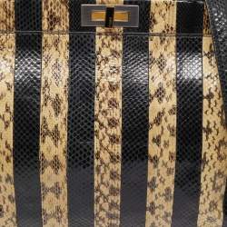 Pre Owned Fendi Beige/Black Python Leather Large Peekaboo Top Handle Bag