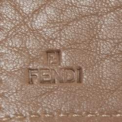 مملوكة مسبقًا Fendi Dark Beige Leather Compact Flap Wallet