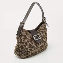 Pre Owned Fendi Dark Brown Zucchino Canvas Shoulder Bag