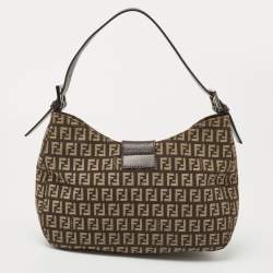 Pre Owned Fendi Dark Brown Zucchino Canvas Shoulder Bag