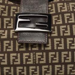 Pre Owned Fendi Dark Brown Zucchino Canvas Shoulder Bag