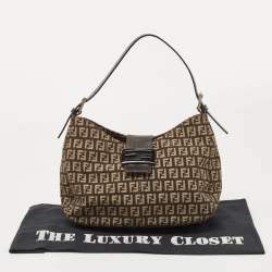 Pre Owned Fendi Dark Brown Zucchino Canvas Shoulder Bag