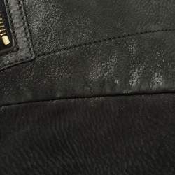 Pre Owned Fendi Black Shimmer Suede Front Zip Chain Tote