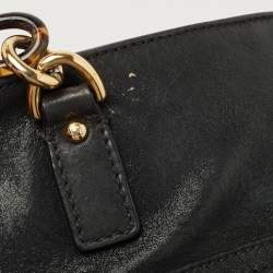 Pre Owned Fendi Black Shimmer Suede Front Zip Chain Tote