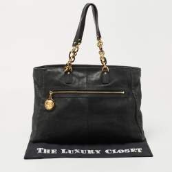 Pre Owned Fendi Black Shimmer Suede Front Zip Chain Tote