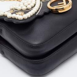 Fendi Black Embellished Leather Micro Double Baguette Bag
