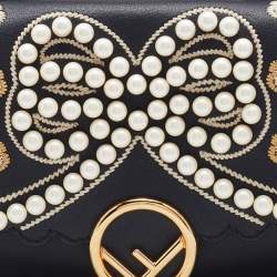 Fendi Black Embellished Leather Micro Double Baguette Bag