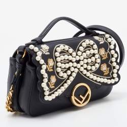 Fendi Black Embellished Leather Micro Double Baguette Bag