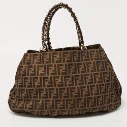 Pre Owned Fendi Tobacco Zucca Canvas and Patent Leather Large Mia Hobo