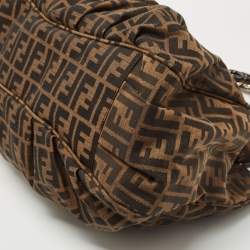 Pre Owned Fendi Tobacco Zucca Canvas and Patent Leather Large Mia Hobo