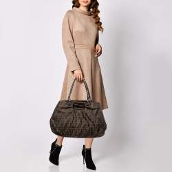 Pre Owned Fendi Tobacco Zucca Canvas and Patent Leather Large Mia Hobo