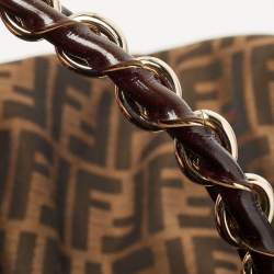 Pre Owned Fendi Tobacco Zucca Canvas and Patent Leather Large Mia Hobo