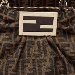 Pre Owned Fendi Tobacco Zucca Canvas and Patent Leather Large Mia Hobo