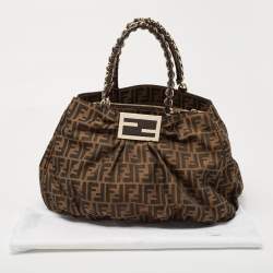 Pre Owned Fendi Tobacco Zucca Canvas and Patent Leather Large Mia Hobo