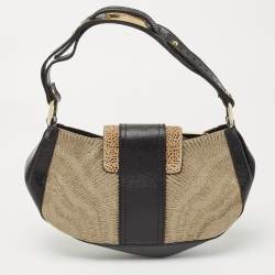 مملوكة مسبقًا Fendi Black/Beige Leather and Canvas Logo Shoulder Bag
