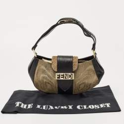 مملوكة مسبقًا Fendi Black/Beige Leather and Canvas Logo Shoulder Bag