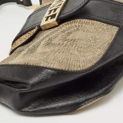 مملوكة مسبقًا Fendi Black/Beige Leather and Canvas Logo Shoulder Bag